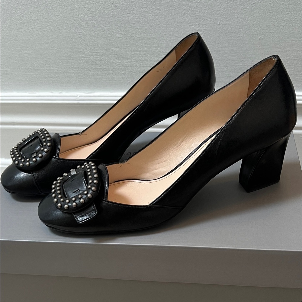 Prada Black Heels with Embellished Buckle